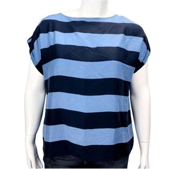 Talbots Boat Neck Cap Sleeve Blue Striped Blouse Sz 8P Top - Picture 1 of 7